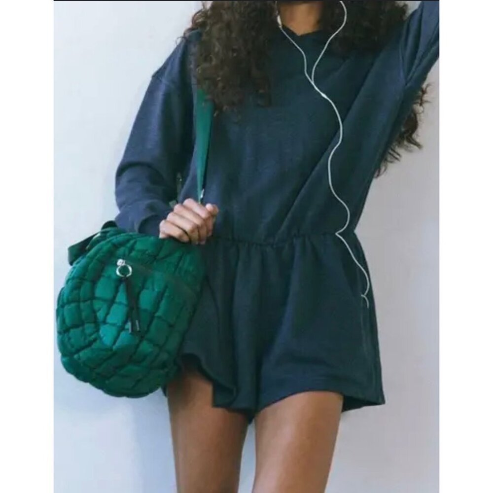 Free People Such a Flirt Romper Navy Blue Hooded Open Back Long Sleeve XS & S NE - Picture 15 of 16